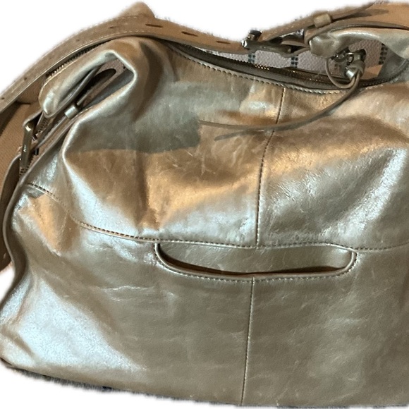 Hobo Large Distressed Leather Shoulder Bag in Metallic Gold - Picture 3 of 6